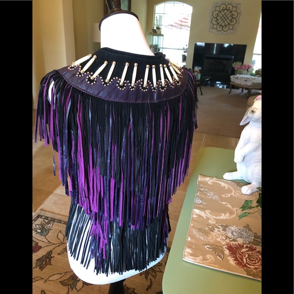 Leather Gallery Vintage fringe vest with studs and bone accents - Picture 2 of 5
